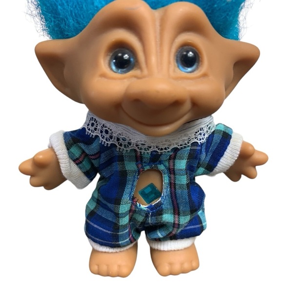 Vtg Ace Novelty Treasure  Troll Doll Blue hair Star Jewel Eyes Wishstone Gem 90s - Picture 2 of 8